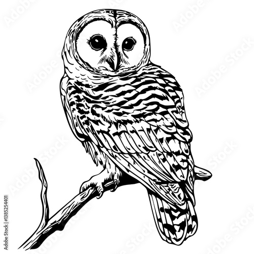 Owl perched on branch with intricate feathers and expressive eyes showcasing natural elegance and beauty