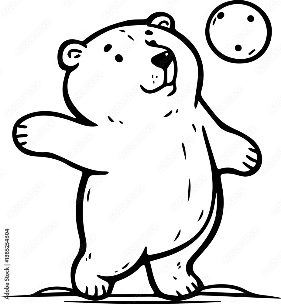 Playful polar bear tossing a ball in a whimsical, cartoonish design Playful polar bear tossing a ball in a whimsical, cartoonish design