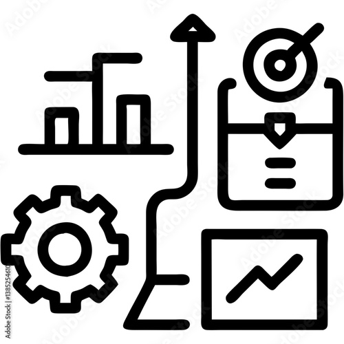 Charting a course to success: A dynamic upward trajectory, strategic planning, and achieving ambitious goals, using bold black lines on a white background.