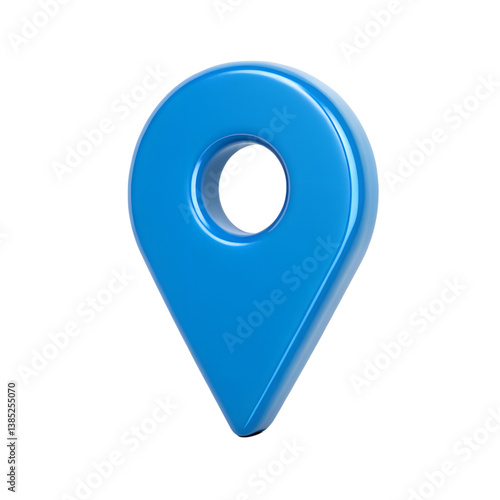 Three dimensional blue location marker icon on gray background shiny glossy map pin pointer navigation symbol transparent background Generative AI