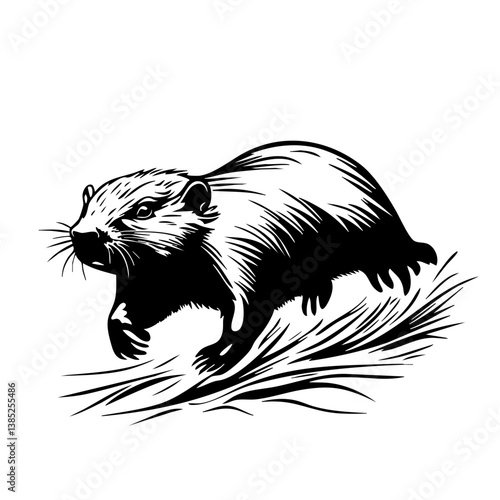 Dynamic illustration of a running rodent showcasing natural movement in a simplified vector art form