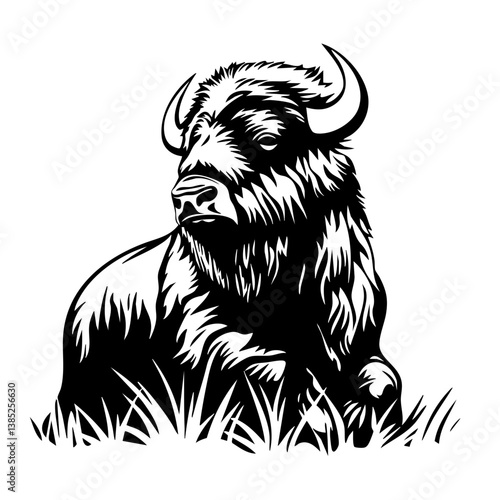 Bold black vector design of a majestic bison representing wildlife and nature's beauty