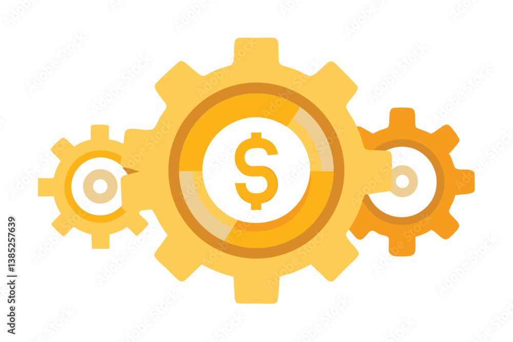 Connected Golden Gears with Dollar Sign on White Background Isolated Connected Golden Gears with Dollar Sign on White Background Isolated