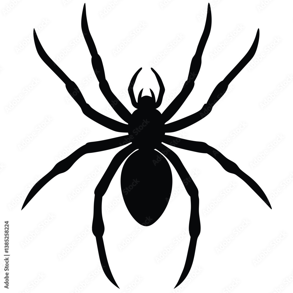 Black Spider Silhouette Arachnid Insect Isolated On White Background Vector Illustration. Black Spider Silhouette Arachnid Insect Isolated On White Background Vector Illustration.