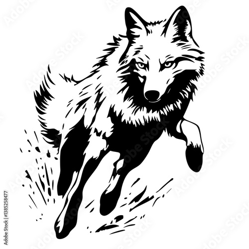 Dynamic representation of a running wolf in black vector design showcasing power and grace in movement during a natural chase