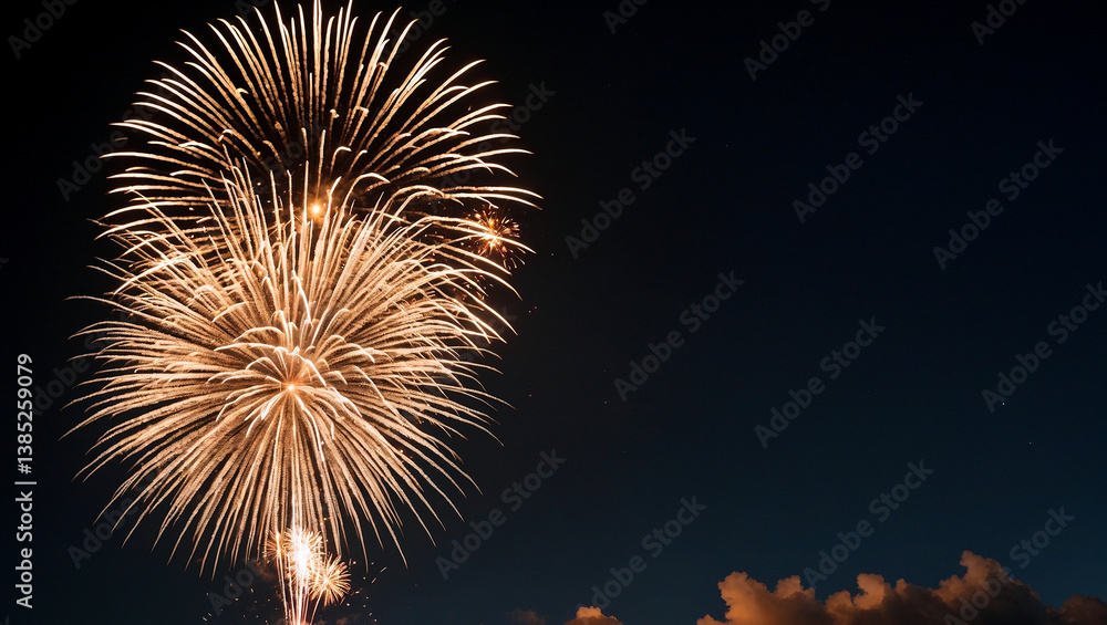 Fototapeta premium Golden fireworks illuminate the night sky