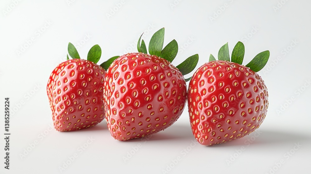 custom made wallpaper toronto digitalThree ripe strawberries on white background, food photography for recipe or packaging