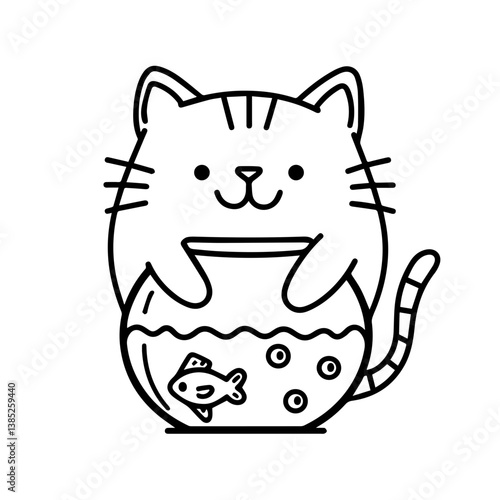 Playful cat interacting with fishbowl, showcasing a whimsical blend of curiosity and mischief in design