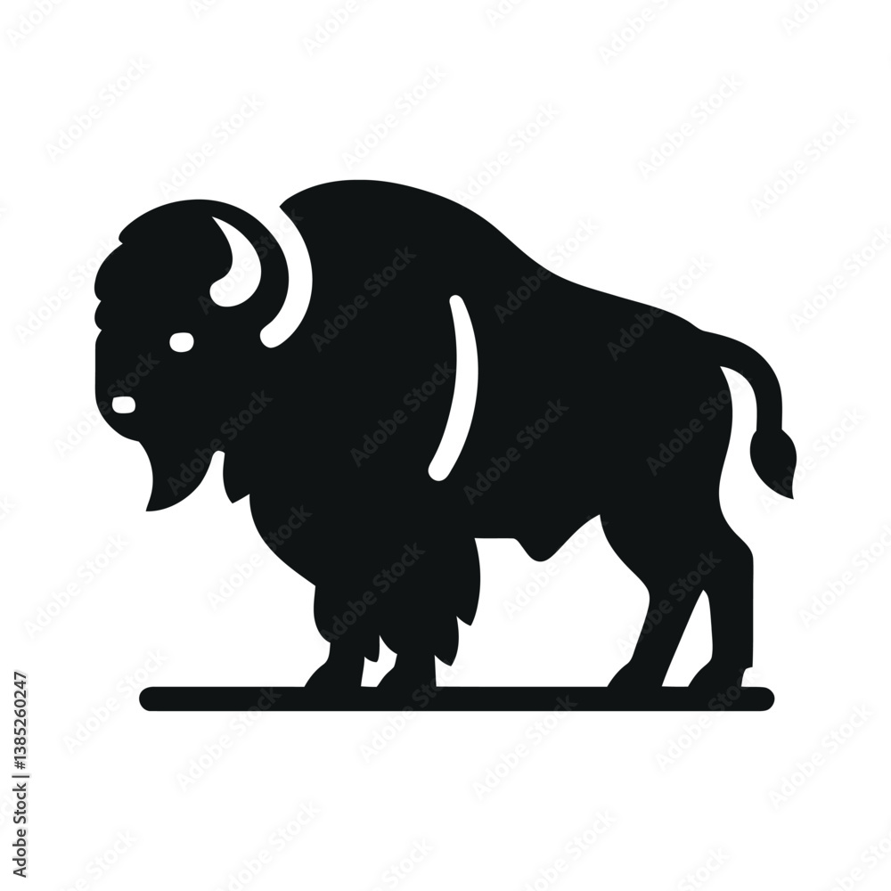 Obraz premium Black Bison Silhouette Illustration Standing Profile View - Wildlife Icon