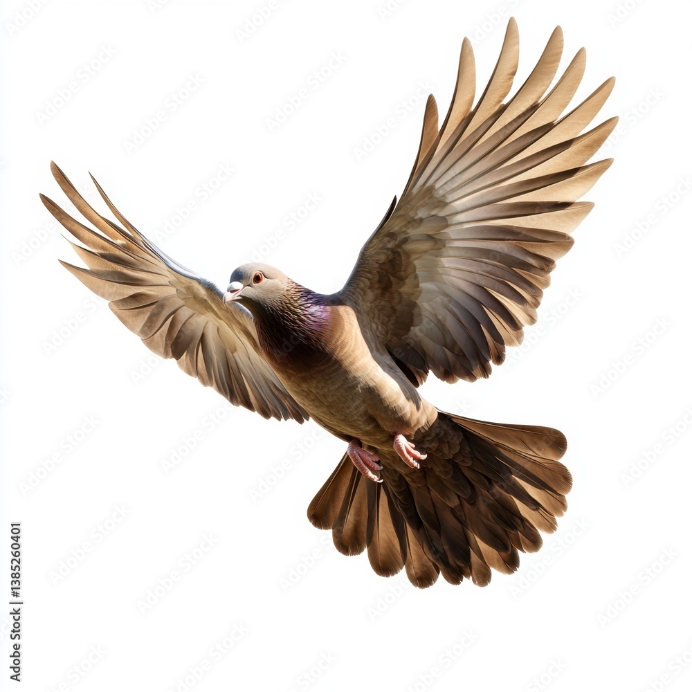 Obraz premium Majestic Flying Bird with Outstretched Wings Against White Background