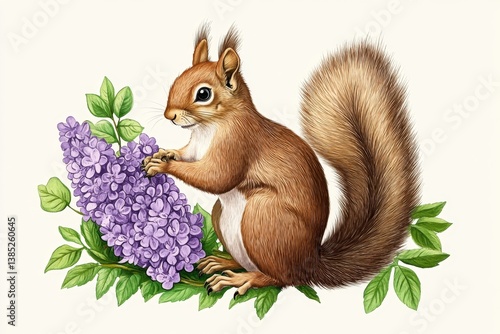 A vintage-style nature illustration of a squirrel, similar to an old field guide