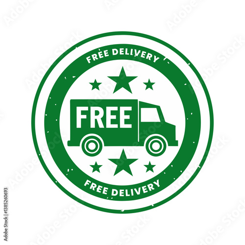 Green Circular Free Delivery Stamp Icon Vector Label Design for Shipping