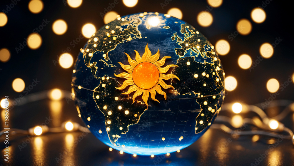 Obraz premium Illuminated globe surrounded by radiant sunlight