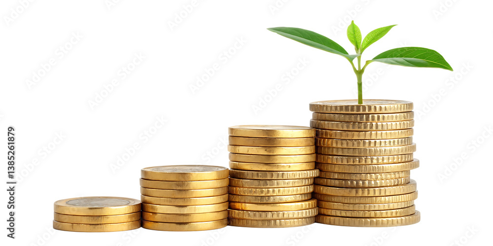 Stack of Gold Coins with Green Plant Sprout – Investment Growth and Sustainable Finance Concept PNG on Transparent Background Stack of Gold Coins with Green Plant Sprout – Investment Growth and Sustainable Finance Concept PNG on Transparent Background
