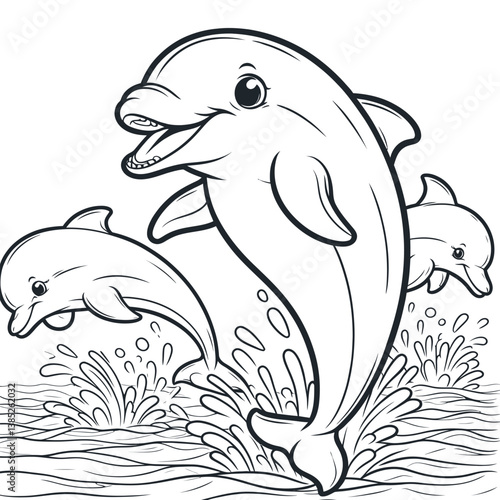 Dolphins Jumping Out of Water Coloring Page for Kids Activity