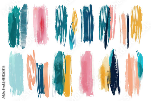Multicolor Brush Stroke Set Isolated on Transparent Background