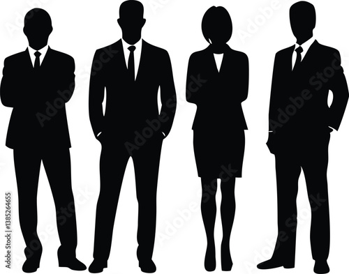 Group Silhouette of Diverse Business Professionals on Transparent Background