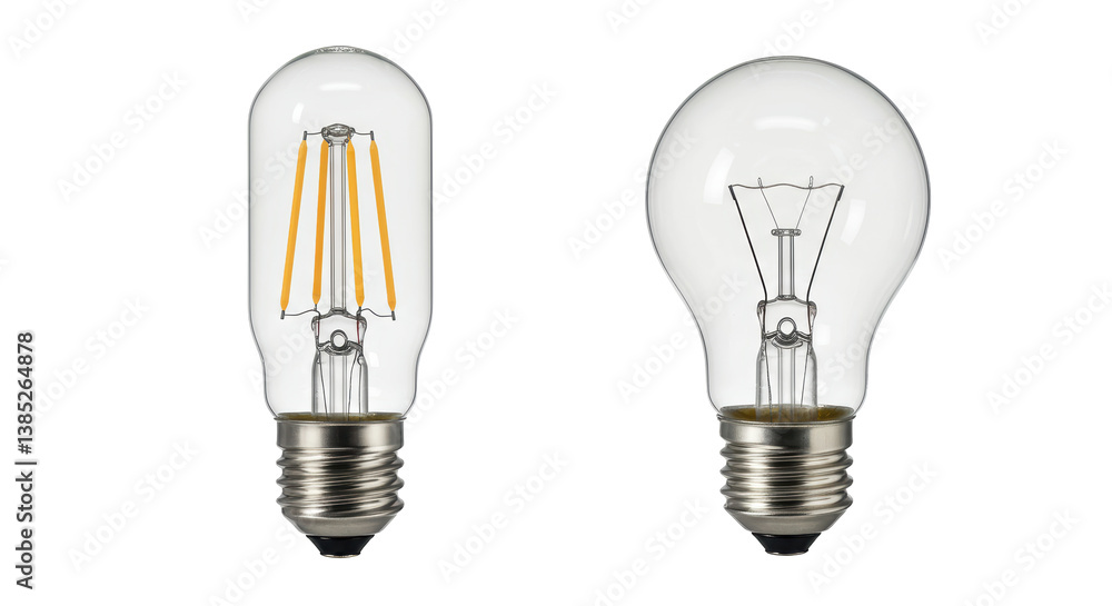Isolated Clear Glass Incandescent and LED Light Bulbs Isolated Clear Glass Incandescent and LED Light Bulbs