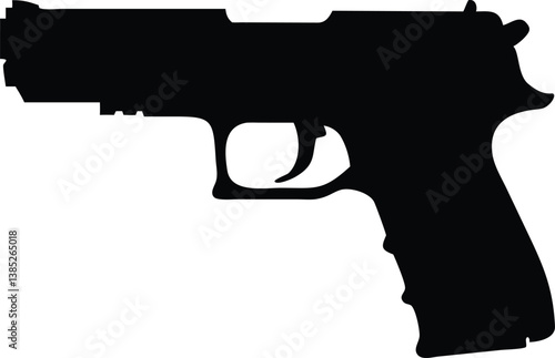 Gun Silhouette, Black Isolated Handgun, Pistol on Transparent Background