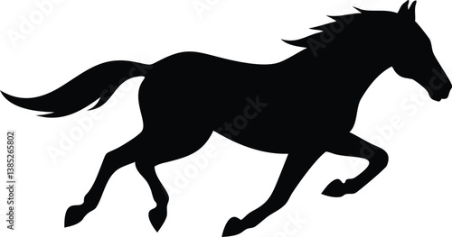 Horse Silhouette Galloping on Transparent Background, Equine Black Shape Design