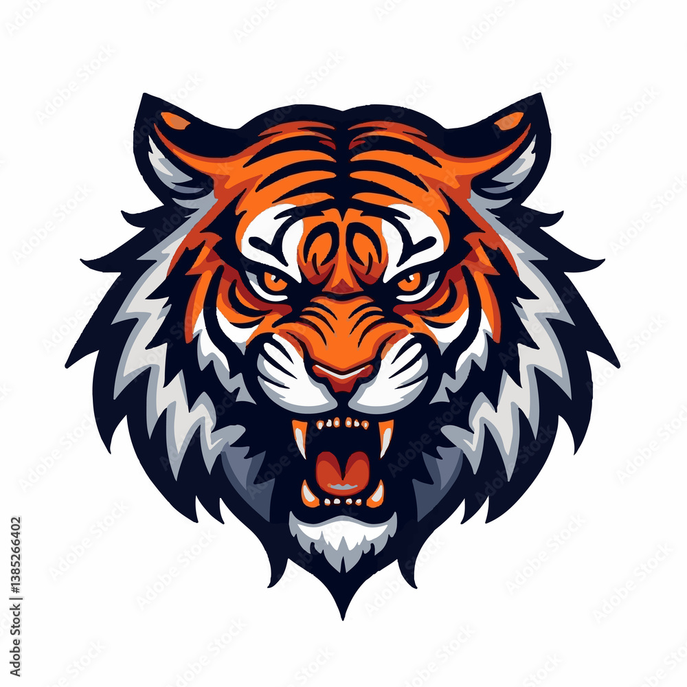 Obraz premium Roaring tiger head logo or icon vector white background