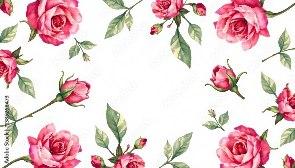 Fototapeta premium Delicate watercolor rosebuds in a repeating pattern , bloom, vintage, spring
