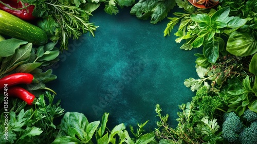 Wallpaper Mural Fresh Green Herbs and Vegetables Surrounding a Dark Background with a Vibrant Display of Nature's Organic Produce Torontodigital.ca