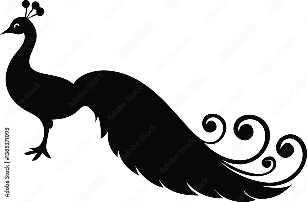 Obraz premium Ornate Peacock Silhouette on Transparent Background Decorative Bird Design