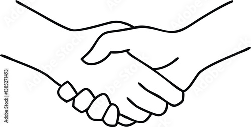 Outline of Two Hands in a Handshake, Black Line Art on Transparent Background