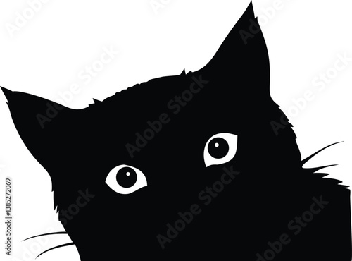 Peekaboo Silhouette Cat with Wide Eyes on Transparent Background Animal