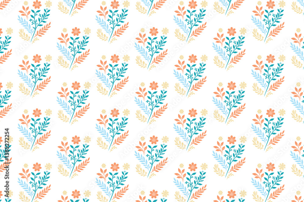 natural seamless floral layout with botanical leaf bunches and flower clusters in a graphic style for textile use
natural seamless floral layout with botanical leaf bunches and flower clusters in a graphic style for textile use