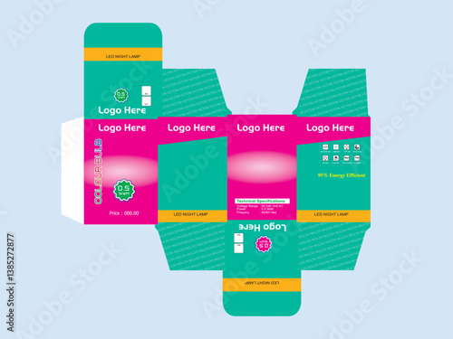 Packaging led bulb box design template with die line_01