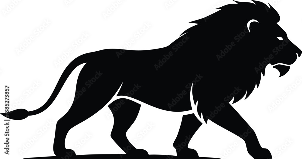 Obraz premium Powerful Lion Walking Silhouette on Transparent Background Strong Mane Majestic