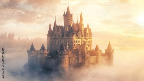 Wallpaper Mural Majestic castle above clouds at sunrise. Torontodigital.ca