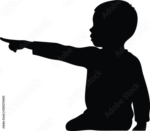 Silhouette of a Toddler Pointing, Isolated on Transparent Background, Child Gesture