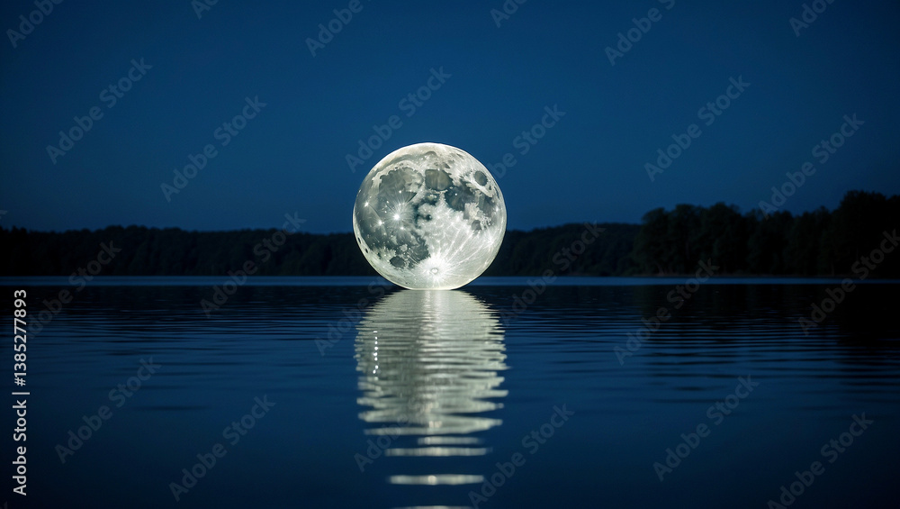Serene moonlit reflection on a tranquil lake Serene moonlit reflection on a tranquil lake