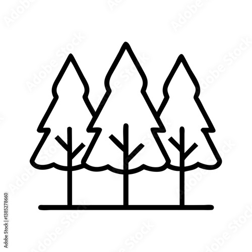 Three fir trees forest icon vector design, simple line art for nature and outdoor themed graphics,  char