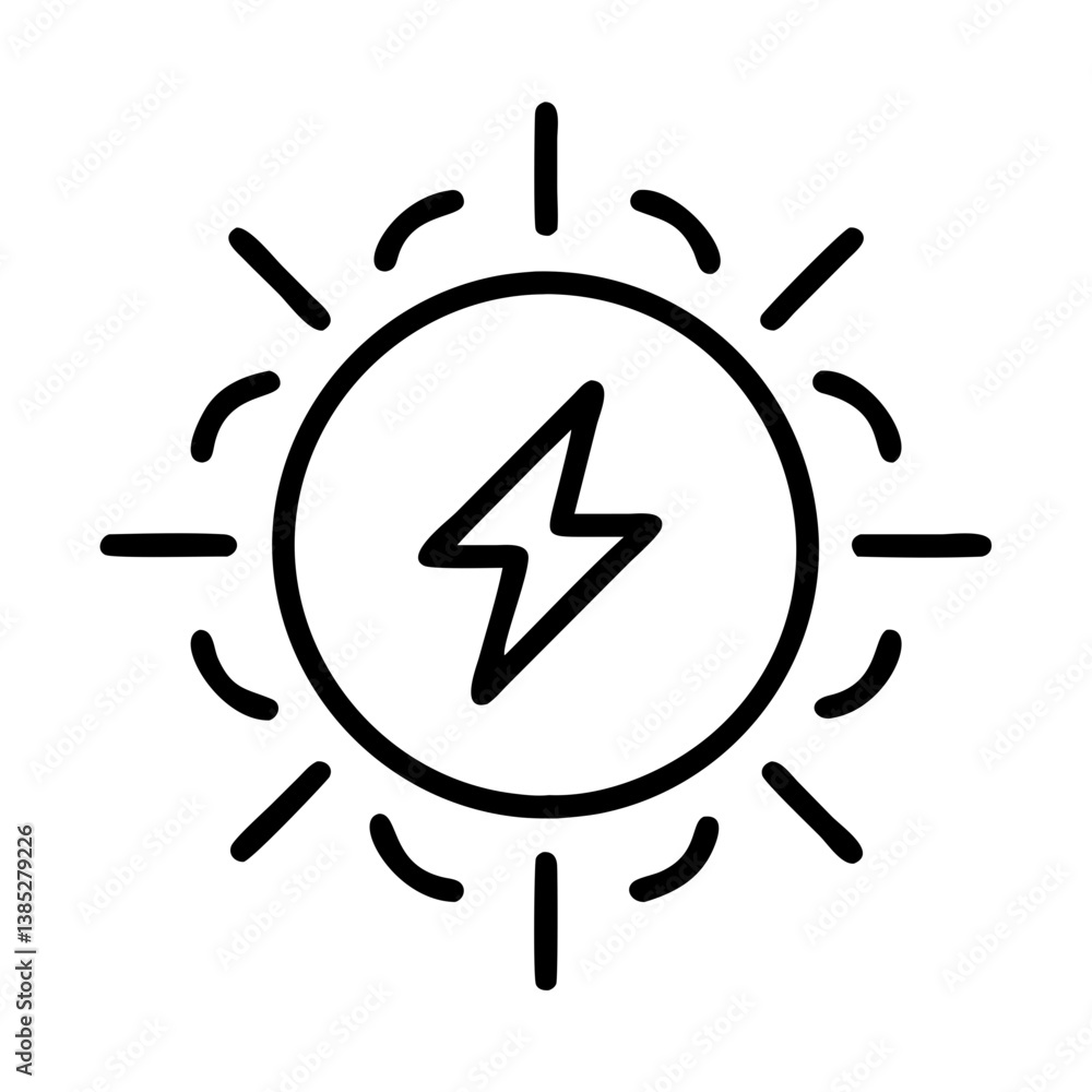 Solar energy lightning bolt icon renewable power source alternative electricity generation symbol vector art Solar energy lightning bolt icon renewable power source alternative electricity generation symbol vector art