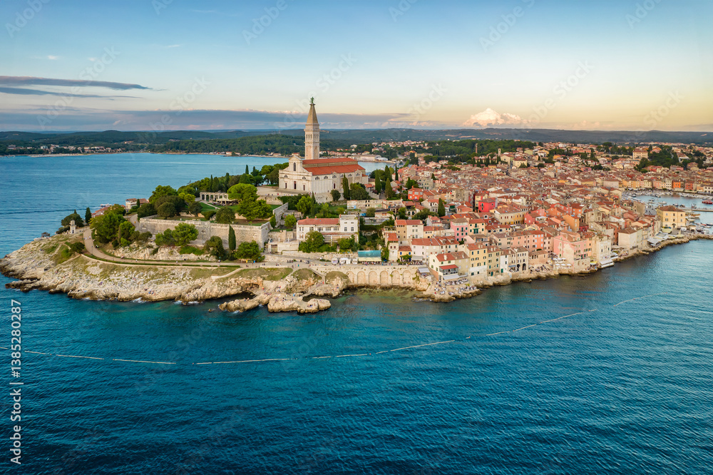Aerial View Of The Rovinj Old Town, Adriatic Sea, Istria Peninsula, Croatia