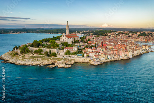 Obraz na płótnie Aerial View Of The Rovinj Old Town, Adriatic Sea, Istria Peninsula, Croatia w salonie