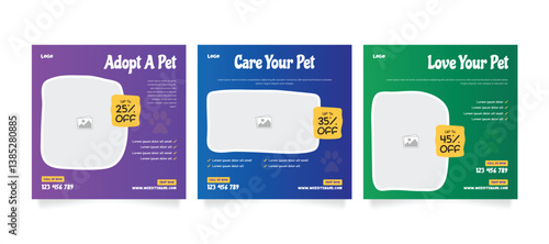 Set of pet care promotion banner social media pack template. Pet adoption social media post template. Pet shop social media carousel template. 