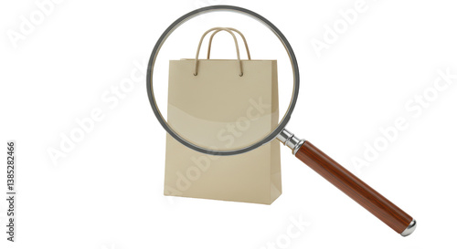 Isolated Magnifying Glass Focused on a Brown Shopping Bag