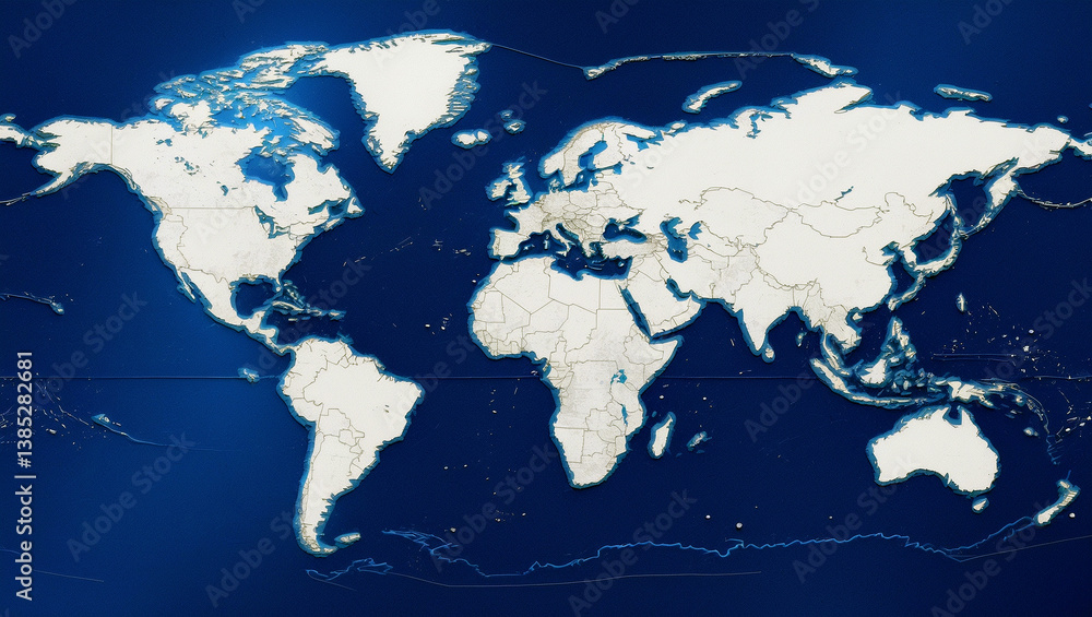 Naklejka premium Stylized blue and white world map illustration