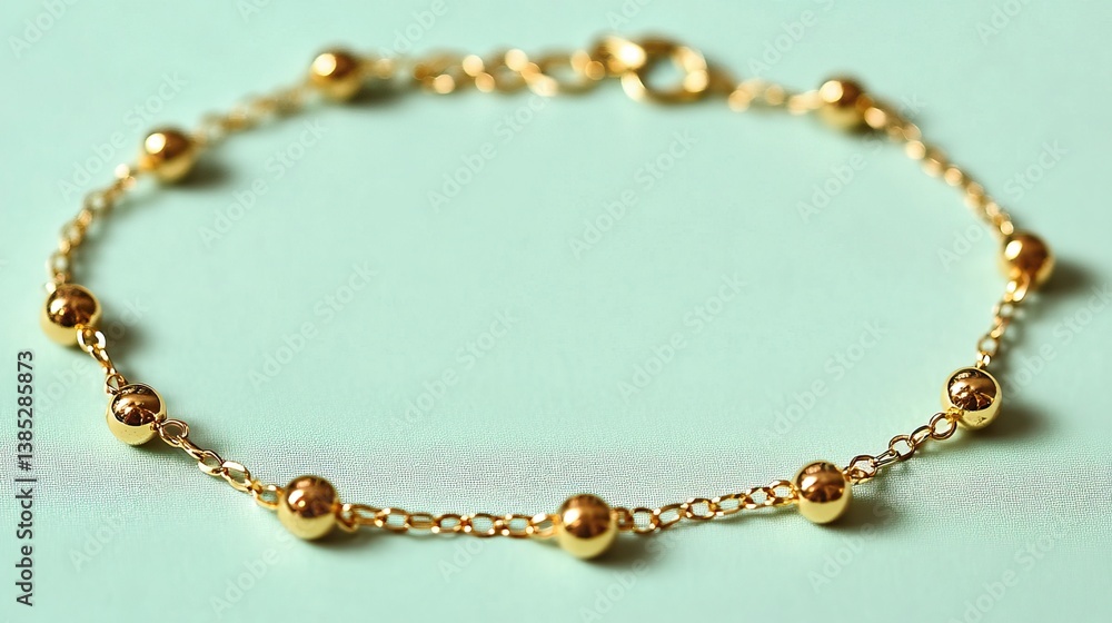 Gold choker necklace with delicate details placed on a pastel green backdrop Gold choker necklace with delicate details placed on a pastel green backdrop