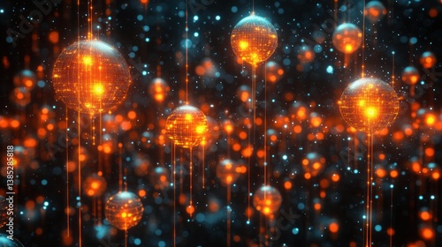 Abstract Orange and Blue Glowing Disco Balls