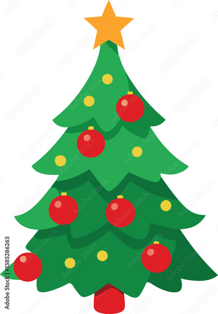 Decorated Christmas tree with red ribbon and ornaments Decorated Christmas tree with red ribbon and ornaments