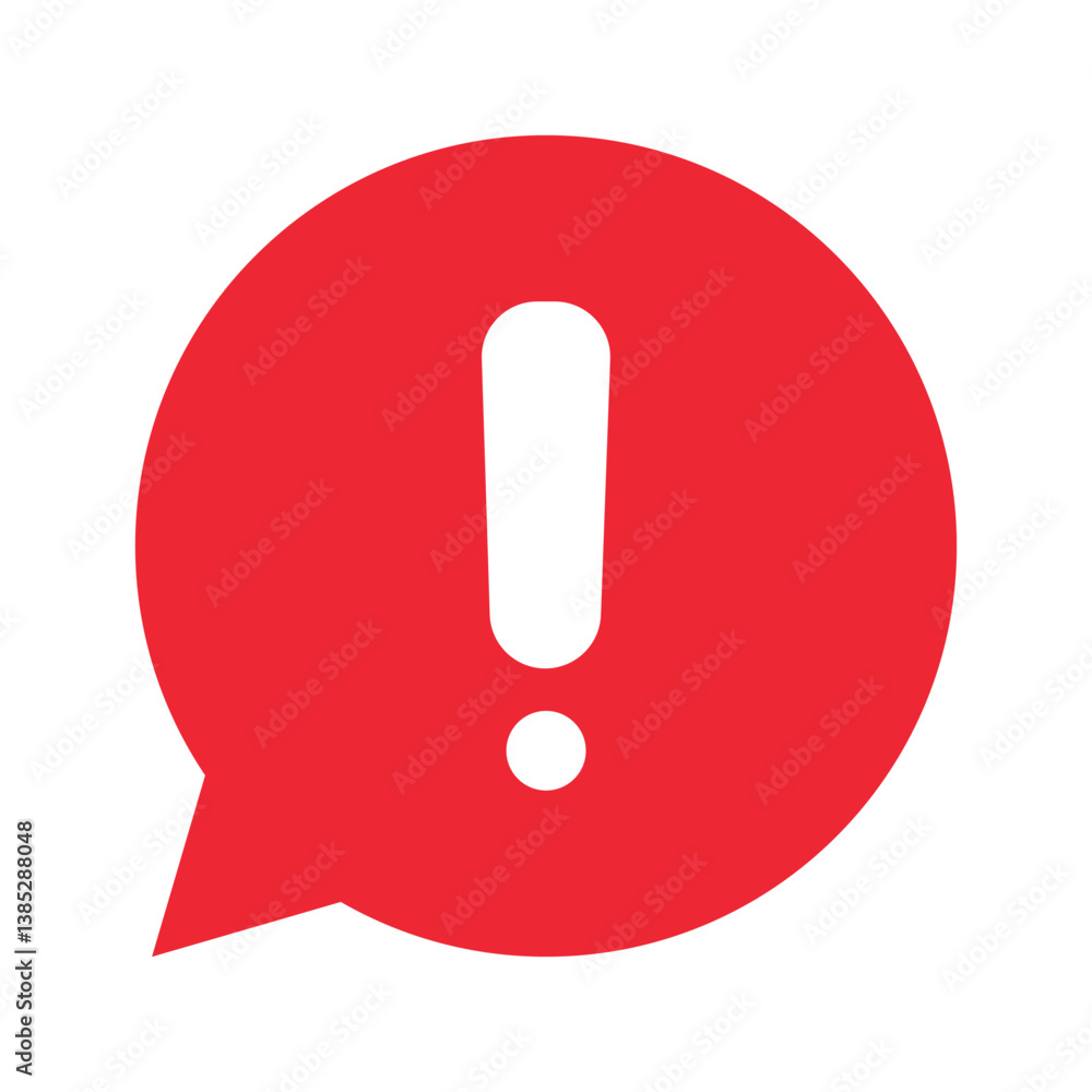 Red Warning Icon with Exclamation Point in Speech Bubble Red Warning Icon with Exclamation Point in Speech Bubble