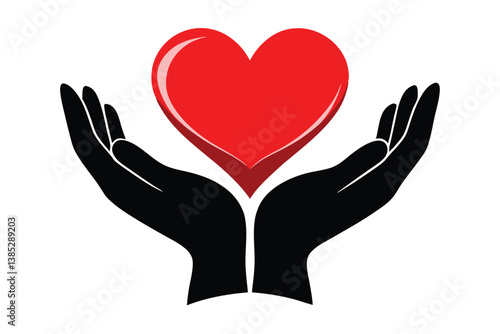 Two Hands Holding a Red Heart with Glossy Highlights on a White Background