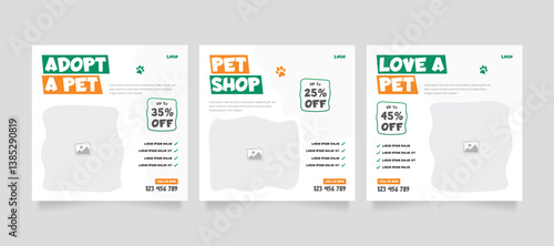 Set of pet care promotion banner social media pack template. Pet adoption social media post template. Pet shop social media carousel template. 