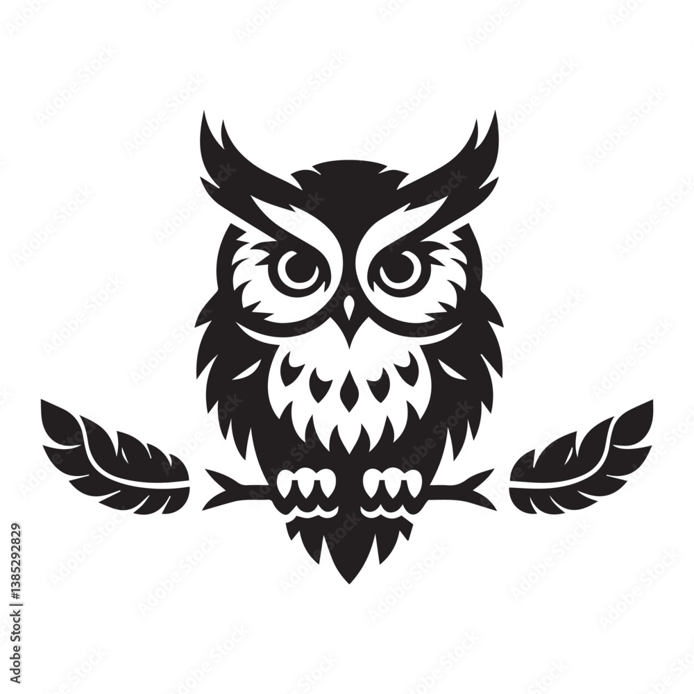Naklejka premium Owl silhouette black and white vector icon